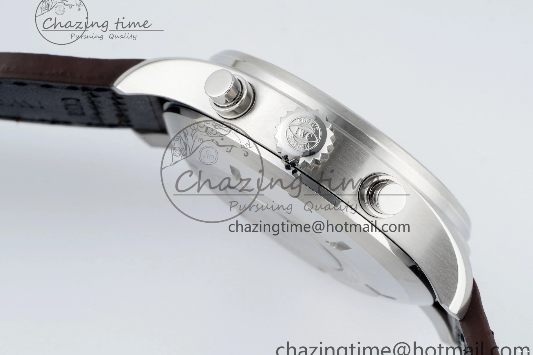 MIROTIME 0503 Pilot Chrono SS AZF 1:1 Best Edition Black Dial Orange Markers on Brown Leather Strap A EasyCare 7065